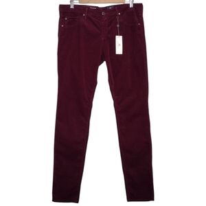 NWT Ag Adriano Goldschmied The Legging Burgundy Velvet Super Skinny Pants Sz 32